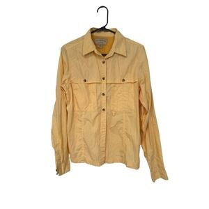 CC FILSON Shirt Womens Medium Yellow Fishing Utility Vented Roll Tab Sleeves